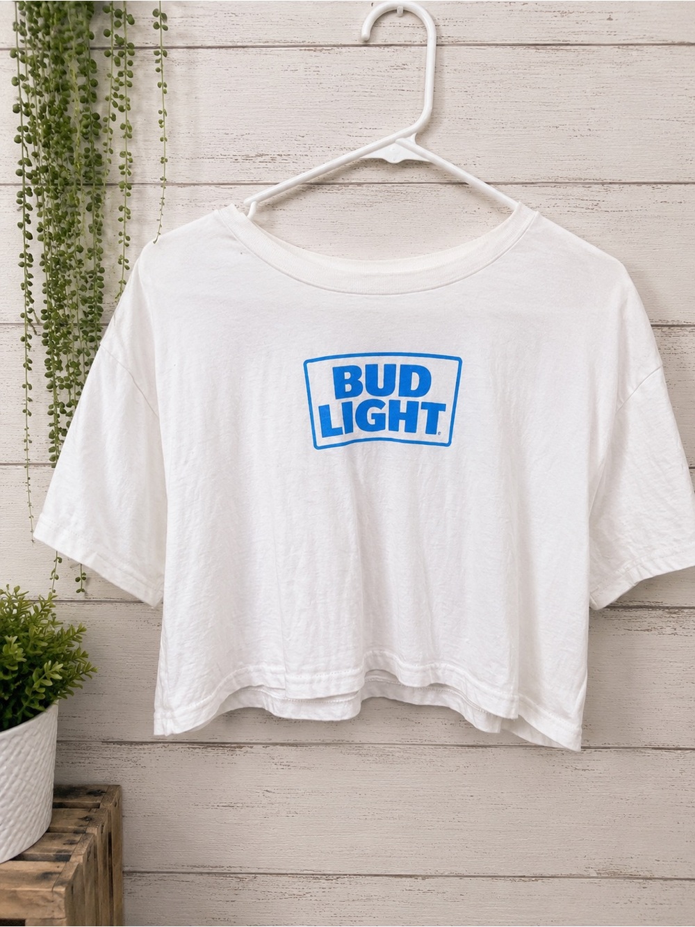 Bud Light Champion White Cropped Tee Large